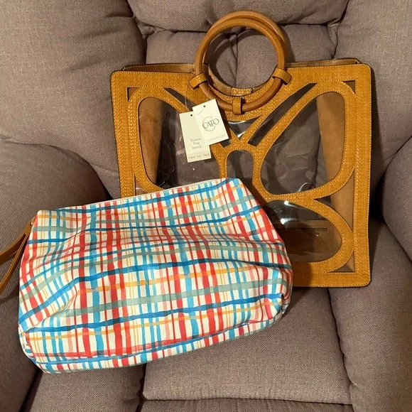 🦋Cato butterfly cutout clear bag faux leather with bonus bag inside NWT - Picture 2 of 5